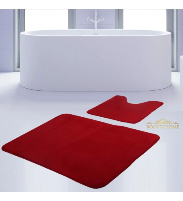 Bonny Home Unicolor Düz Kırmızı 2li Banyo Paspası Halısı Seti Kaymaz Taban Klozet Takımı ürün görseli 1