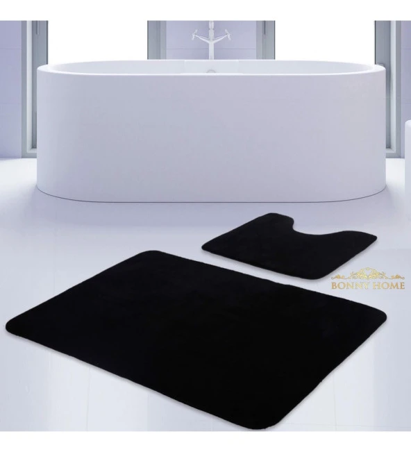 Bonny Home Unicolor Düz Siyah 2li Banyo Paspası Halısı Seti Kaymaz Klozet Taban Takımı ürün görseli 1