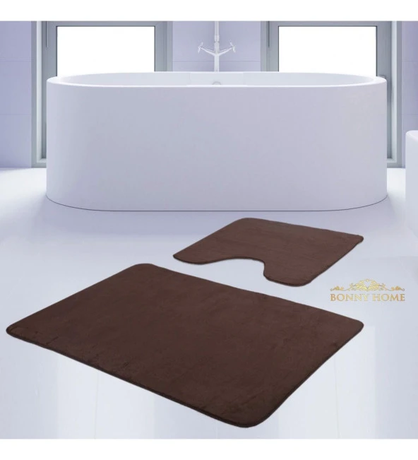 Bonny Home Unicolor Düz Kahve 2li Banyo Paspası Halısı Seti Kaymaz Klozet Taban Takımı ürün görseli 1