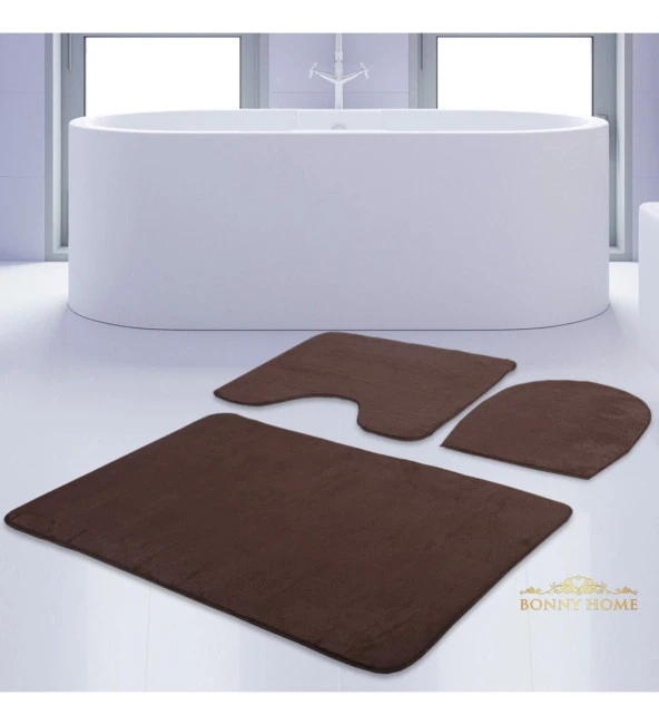 Bonny Home Unicolor Düz Kahve 3lü Banyo Paspası Halısı Seti Kaymaz Klozet Takımı ürün görseli 1
