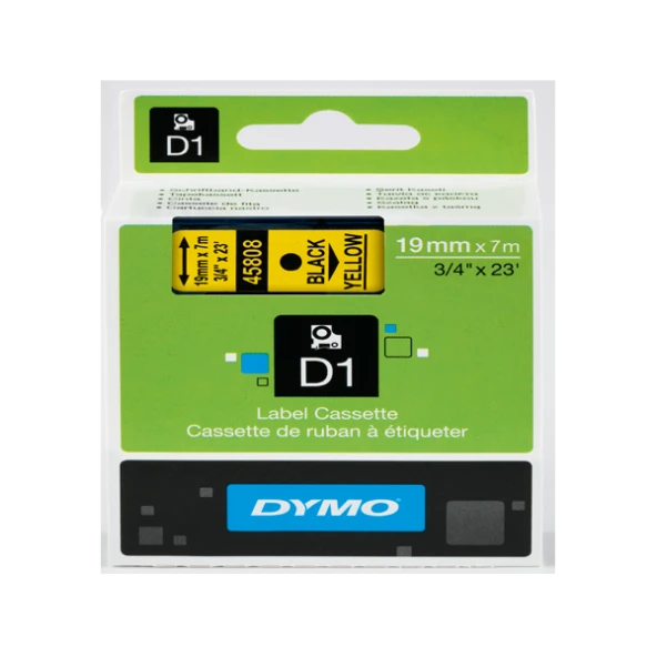 Dymo D1 Şerit Standart 19 MMx7 MT Sarı Üzerine Siyah 45808 ürün görseli 1