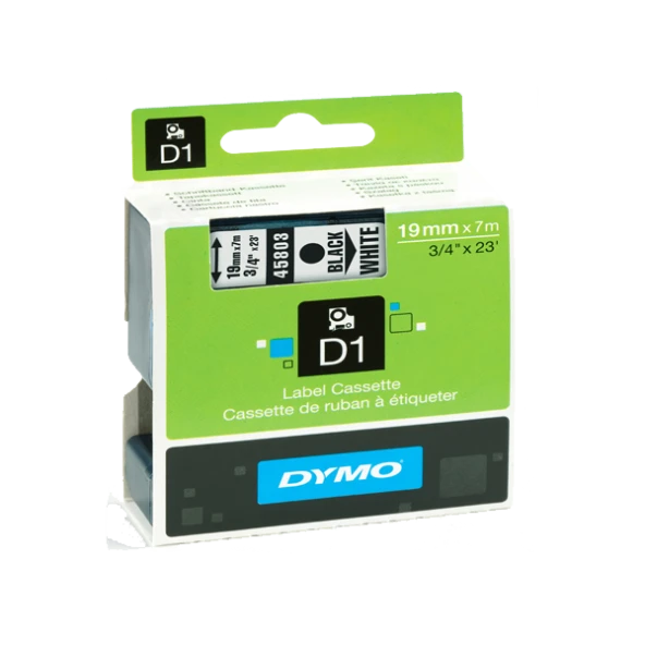 Dymo D1 Şerit Standart 19 MMx7 MT Beyaz Üzerine Siyah 45803 S0720830 ürün görseli 1