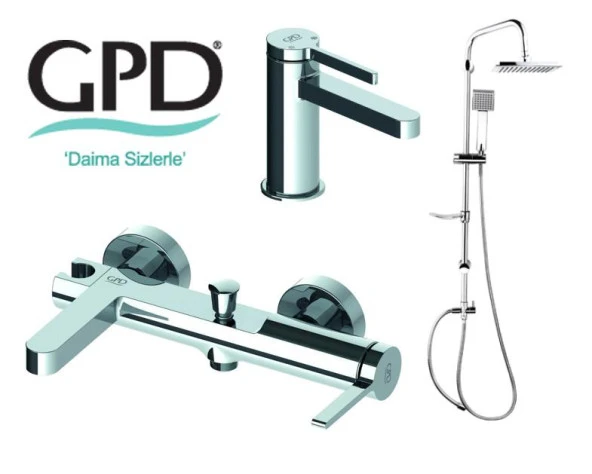 Gpd Gildo 3 Parça Krom Armatür Musluk Batarya Banyo Seti MLB165 MBB165 DST19-3 ürün görseli 1