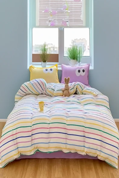 Kapitone Yatak Örtüsü Takımı Tek Kişilik 160x220  Cm Sarı lila Yumuşak ve Çift Taraflı ürün görseli 1