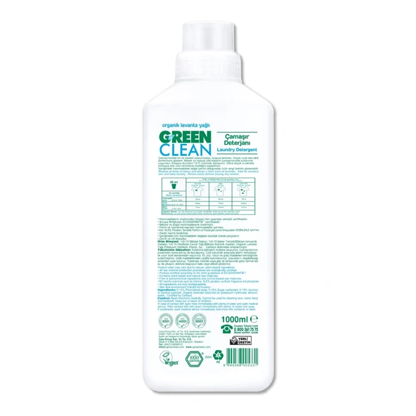 Green Clean Bitkisel Çamaşır Deterjanı 1000 Ml (20 Yıkama) - Resim 2
