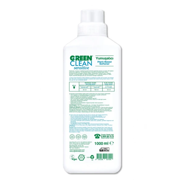 Green Clean Sensitive Parfümsüz Bitkisel Yumuşatıcı 1000 Ml - Resim 2