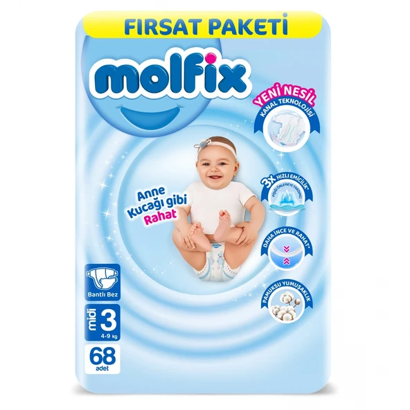 Molfix Bebek Bezi Fırsat Paketi 3 Beden 4-9 Kg 68 Adet ürün görseli 1