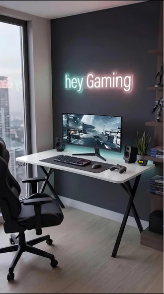 Hey Gaming Profesyonel Oyuncu Masası Beyaz 120 Cm Siyah Ayak ürün görseli 1