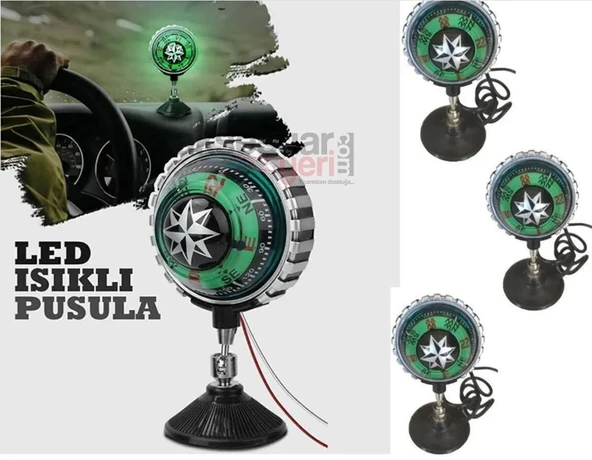 Led Işıklı Pusula - Led Yeşil Işıklı Vantuzlu - 12V 5'li ürün görseli 1