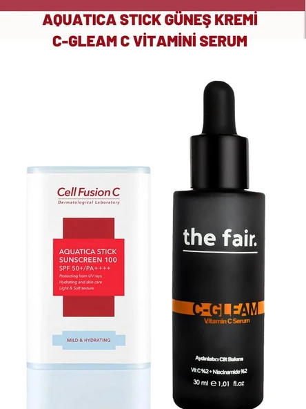 Cell Fusion C Aquatica Stick Güneş Kremi ve the fair. C Gleam C Vitamini Serumu Set ürün görseli 1