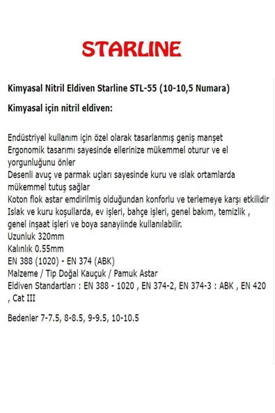 Kimyasal Nitril Eldiven Starline Stl-55 (10-10,5 Numara) - Resim 5