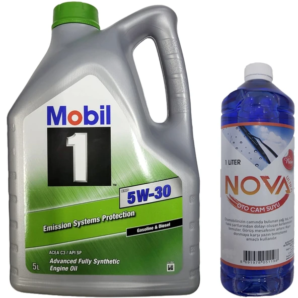 Mobil 1 ESP 5W-30 Tam Sentetik Motor Yağı 5 Litre + Cam Suyu 1 L ürün görseli 1