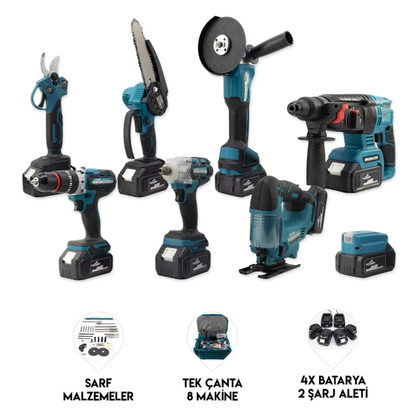 DAWREEK Sekizli Set DBML (LED Aydınlatma+ Ş.Hilti+Ş.spral+S.Sıkma+13mm Ç.Mandren+Ş.Dekupaj+Budama Testeresi+Bağ Makas) ürün görseli 1