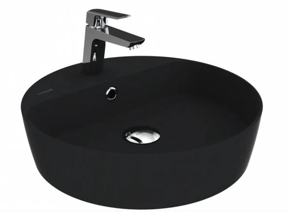 Creavit Loop Yuvarlak Masaüstü Setüstü Çanak Lavabo Siyah Mat Batarya Delikli Ø45 cm LP146 ürün görseli 1