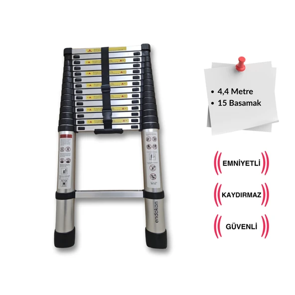 Endokon 440 cm. - 15 Basamaklı Teleskopik Merdiven - I Tipi Uzayan Merdiven ürün görseli 1