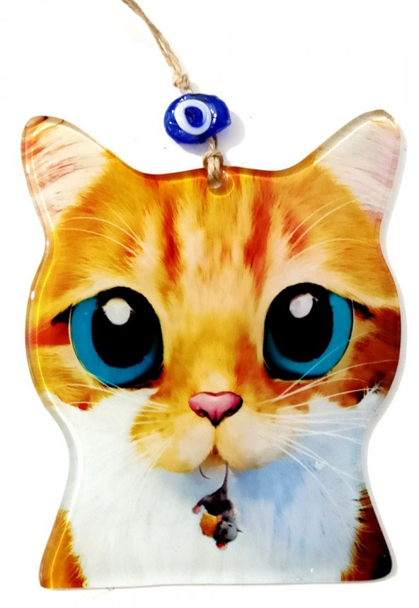 Füzyon Camdan Sarı Kedi Duvar Süsü, Kedi Severlere Özel Tasarım Hediyelik Eşya ürün görseli 1