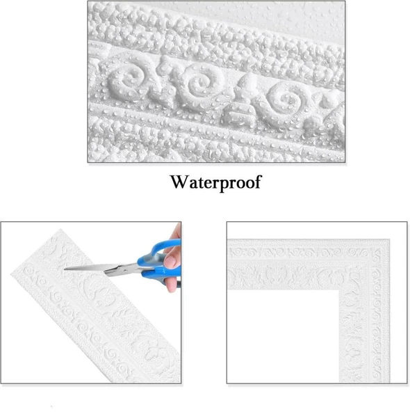 Renkli Duvarlar 4 Adet 8x110 cm Kendinden Yapışkanlı Başak Model Motifli Beyaz Esnek Duvar Çıta Çerçeve Süpürgelik ürün görseli 1