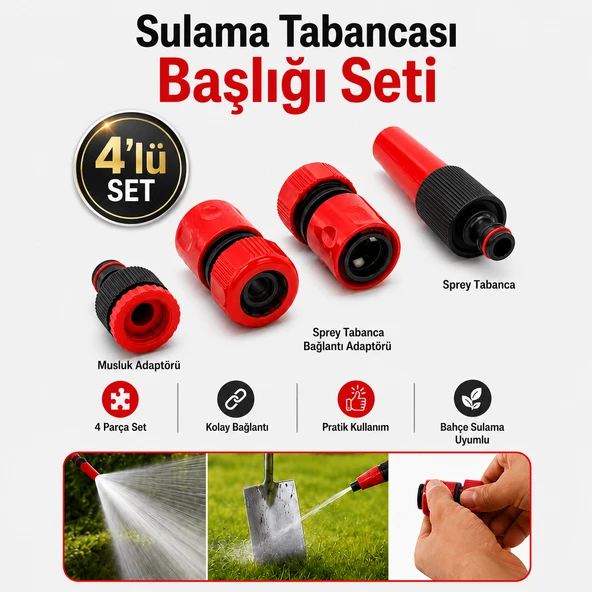 Hortum Sprey Sulama Tabancası Başlığı Seti 4 Parça Bahçe Çeşme Musluk Bağlantı Adaptörü Aparatı ürün görseli 1