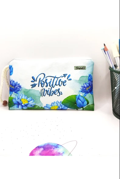 Positive Lotus Çiçeği Kalem Kutusu Yıkanabilir Bez Kalemlik ürün görseli 1