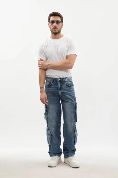 Erkek Kargo Cepli Jean Pantolon - Resim 3