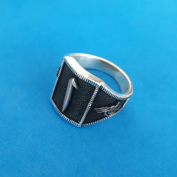 Elif ve Osmanlı Tuğralı Model 19 Mm. Iç Çapında 925 Ayar Erkek İthal Gümüş Yüzük ürün görseli 1