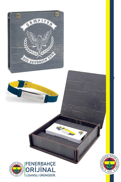 Fenerbahçe Orijinal Lisanslı Fashion Ayarlanabilir Bileklik Hediyelik Ahşap Kutulu ürün görseli 1