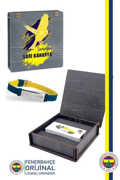 Fenerbahçe Orijinal Lisanslı Fashion Ayarlanabilir Bileklik Kanarya Baskılı Hediyelik Ahşap Kutulu ürün görseli 1