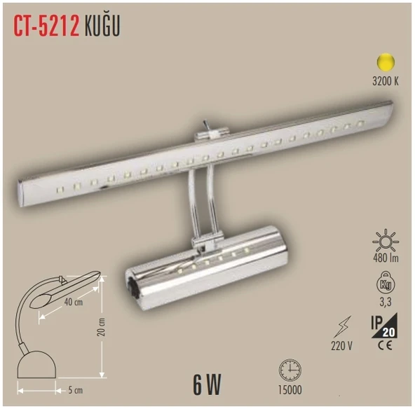 Cata Krom 6W Led Tablo Apliği 1 Kademe Gün Işığı(Sarı Işık) 3200K 220V 420 Lümen ürün görseli 1