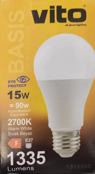 VİTO 15W LED AMPUL GÜNIŞIĞI E-27 2700K - Resim 2