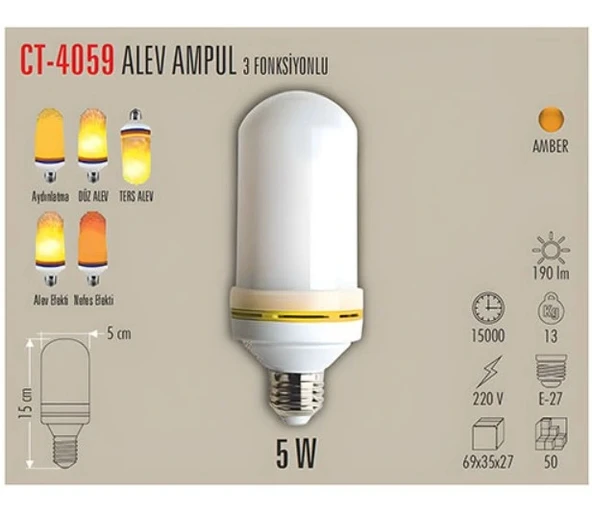 CATA E-27 5w Alev Efektli Led Ampul (Amber) - Resim 2
