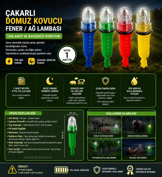 Flaşörlü Fotoselli Su Geçirmez Pilli Yabani Hayvan Kovucu ve Balıkçı Ağ Şamandırası (2 Adet Büyük Pil ile Çalışır) ürün görseli 1