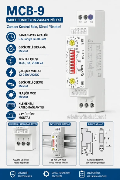 ENTES MCB-9 Çift Zaman Ayarlı Role Çalışma Ve Bekleme Süresi 1 San. den 30 Saate Kadar Ayarlanabilir ürün görseli 1