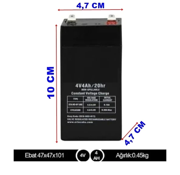 İTHAL 4V 4A Kuru Bakımsız Akü Işıldak ve Fener - Terazi Aküsü (4 Volt 4 Amper 45x45x100mm) ürün görseli 1