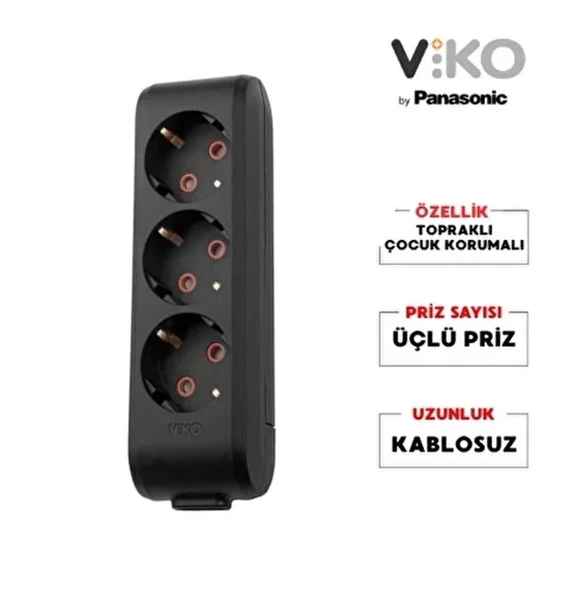 VİKO MULTİLET ÜÇLÜ TOPRAKLI PRİZ KLEMENSLİ SİYAH ürün görseli 1