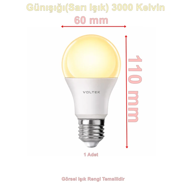 VOLTEK 9w Led Ampul E-27 Duylu GÜNIŞIĞI 3000K - Resim 2