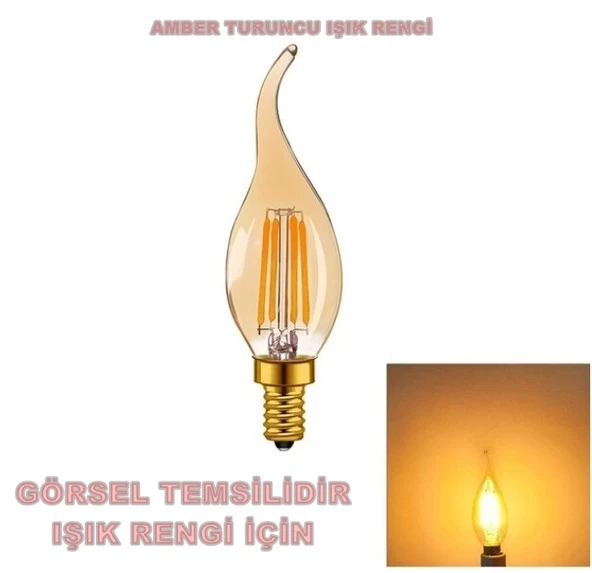 CATA 4w Rustik Led E-14 Ampul Amber Kıvrık Buji Lİnce Duy 220v 320lm ürün görseli 1