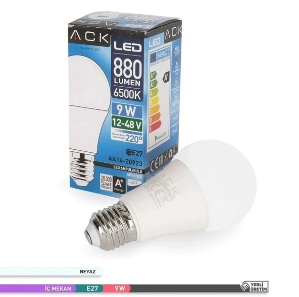 ACK 12v-24v-48v Ac / Dc E-27 Led Ampul 9W 6500k Beyaz 900lm ürün görseli 1