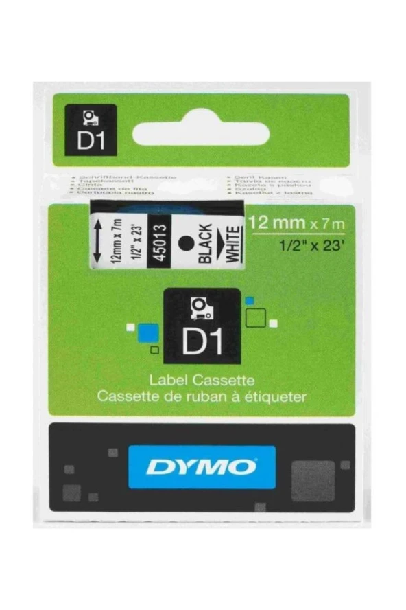 Dymo D1 Şerit Standart 12 MMx7 MT Beyaz Üzerine Siyah 45013 S0720530 ürün görseli 1