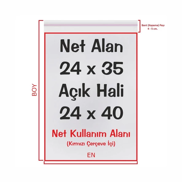 24 x 35 + 5 cm. Şeffaf Bantlı Jelatin - Yapışkanlı Poşet 25 Adet ürün görseli 1