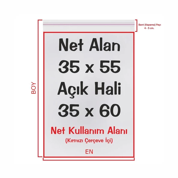 35 x 55 + 5 cm. Şeffaf Bantlı Jelatin - Yapışkanlı Poşet 25 Adet ürün görseli 1
