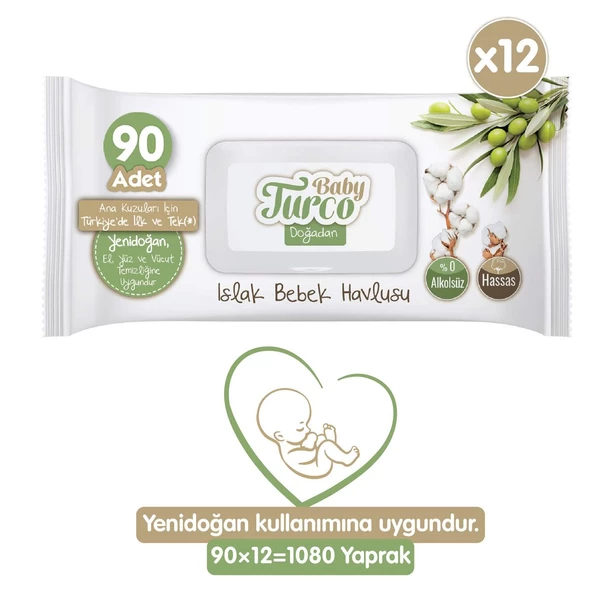 Baby Turco Doğadan Yenidoğan Islak Bebek Havlusu 12X90 Yaprak ürün görseli 1