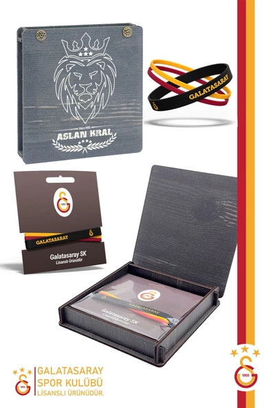 Galatasaray Orijinal Lisanslı 3'lü Silikon Bileklik Hediyelik Ahşap Kutulu ürün görseli 1