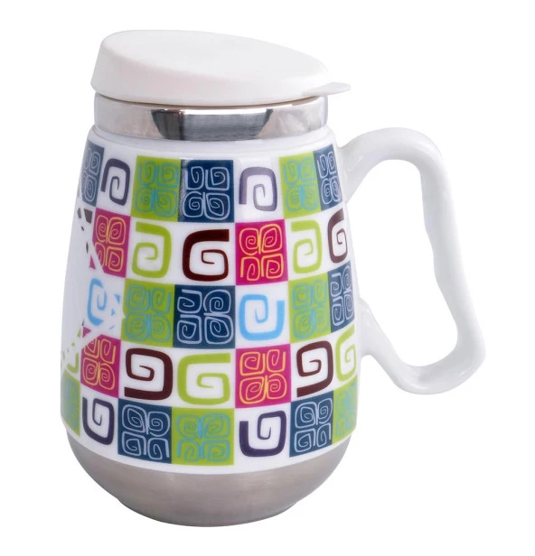 Andoutdoor AND325B İçi Çelik Dışı Desenli Seramik Kupa Mug ürün görseli 1