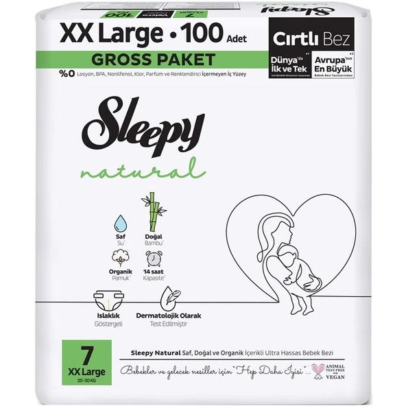 Sleepy Bebek Bezi Natural 7 Beden 20-30 KG XXLarge 100 Adet Gross Pk ürün görseli 1