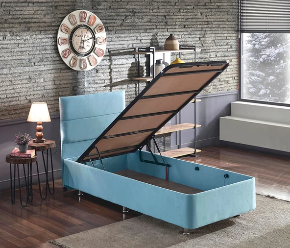 Cozy Baza ve Başlık - 90x190 cm Tek Kişilik Sandıklı Bebek Mavisi Kumaş Baza ve Başlığı Silinebilir ürün görseli 1