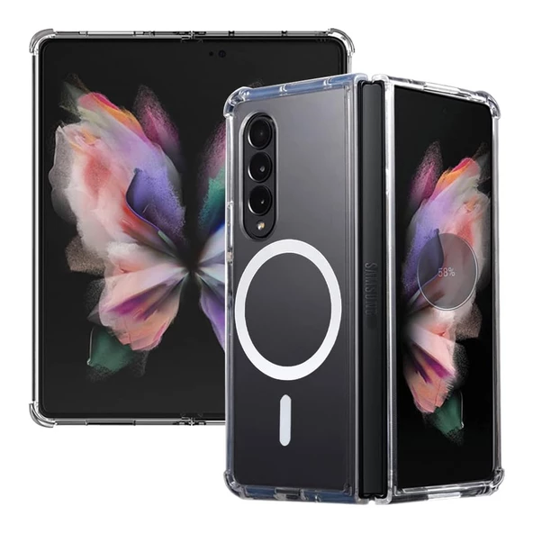 Samsung Galaxy Z Fold3 Kılıf Magsafe Özellikli Şeffaf Silikon Kapak ürün görseli 1