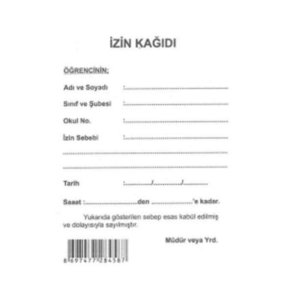 GULPAS OGRENCI IZIN KAGIDI 100LU ürün görseli 1