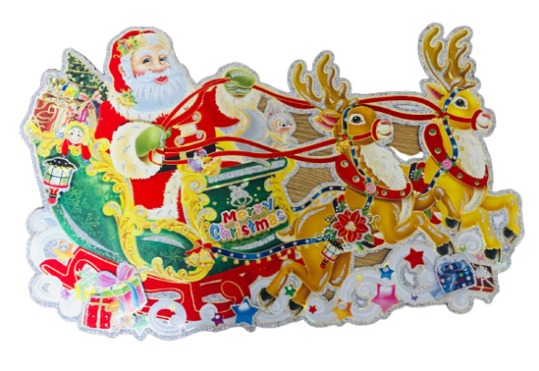 YILBAŞI SİMLİ POSTER NOEL BABA VE GEYKLER MODELİ 54CM X 40CM ürün görseli 1
