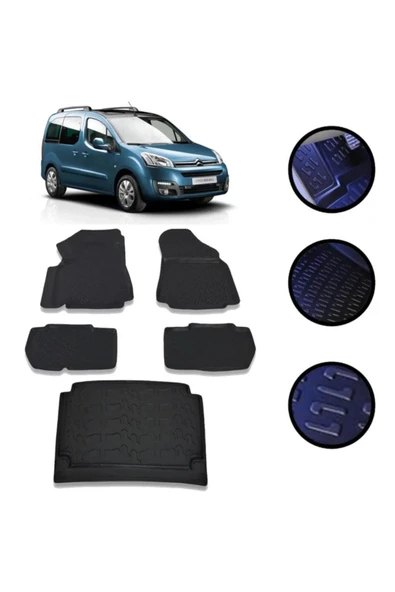 Citroen Berlingo 2008-2018 Arası 4D Havuzlu Oto Paspas Bagaj Set ürün görseli 1