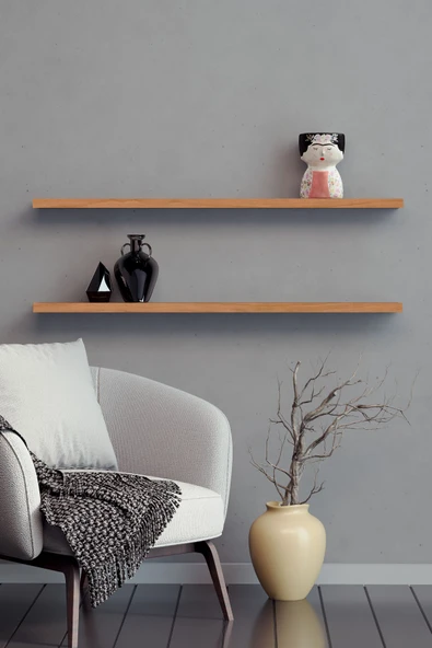yankı-byeg 80 Cm 2li Safir Meşe Mdf Uçan Duvar Rafı Gizli Bağlantı Kitaplık ürün görseli 1